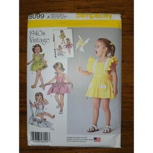Simplicity 8099 1940s Vintage Toddler Romper Button-On Skirt Pattern Size 1/2-4